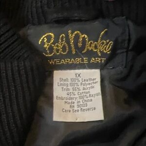 Bob Mackie Black Leather Jacket with Gold Embroidered Logo